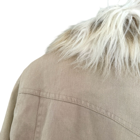 Y2K Faded Glory Tan Trucker Jacket Fur Trim Quilted Liner Size 1X - Picture 8 of 12